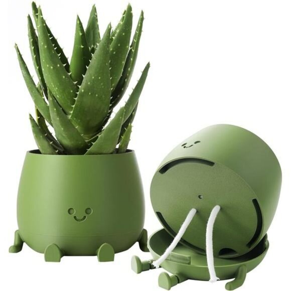 Happy Face Self Watering Planter Pot with Drainage Indoor Outdoor Succulent - Picture 4 of 8